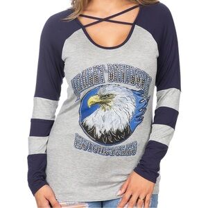 Harley-Davidson Groovy Moves Ladies Long Sleeved Bling Baseball Style Top - S